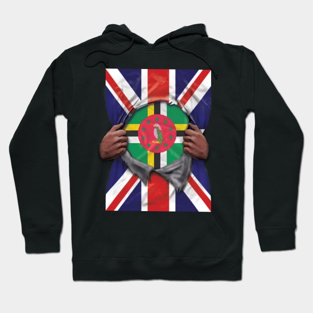 Dominica Flag Great Britain Flag Ripped - Gift for Dominican From Dominica Hoodie by Country Flags
